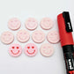18mm pastel pink acrylic heart eye emoji DIY earring supplies studs blanks laser cut engraved paint fill Valentine's Day