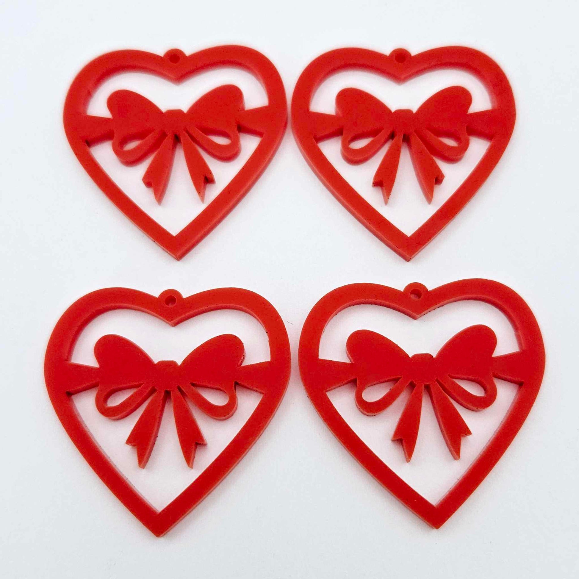 35mm red heart bows DIY earring supplies laser cut acrylic dangles blanks Valentine's Day