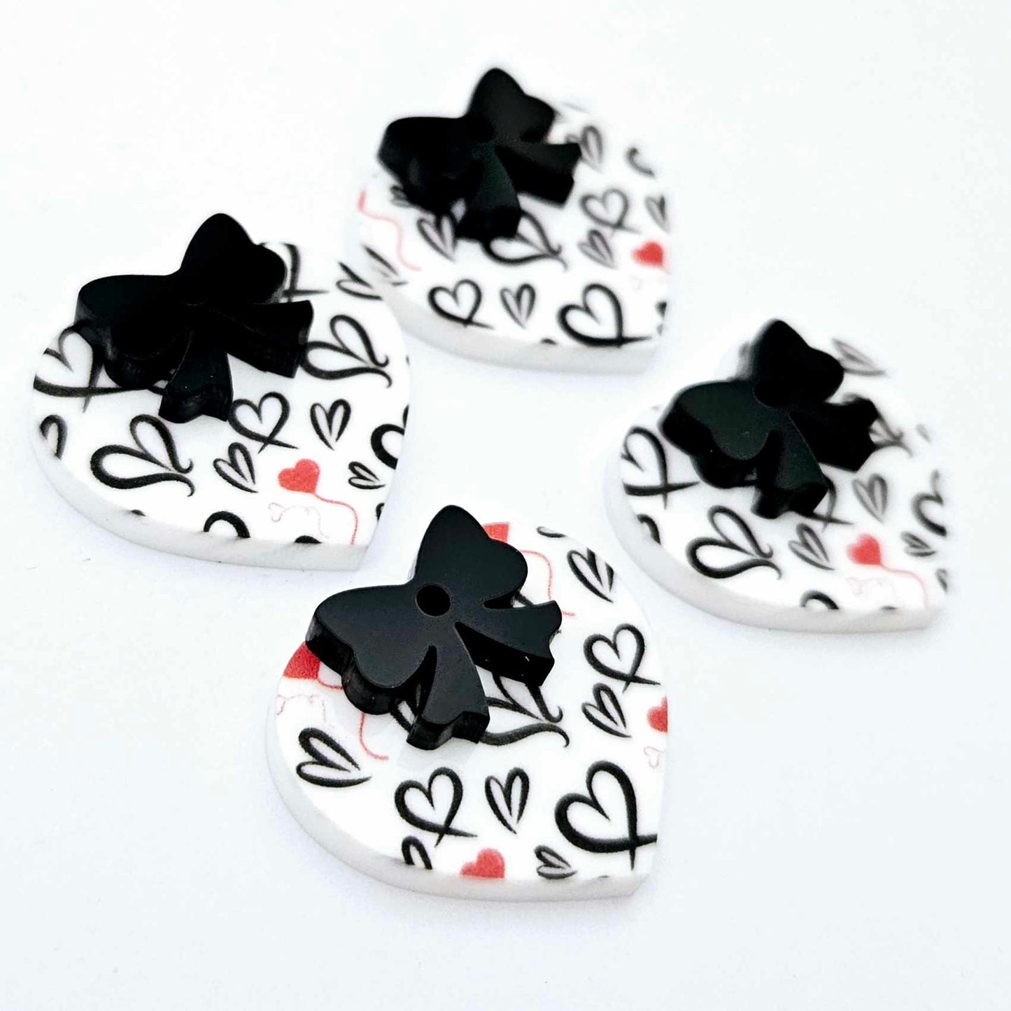 25mm black and red hearts UV printed hearts bows DIY earring supplies laser cut acrylic dangles blanks Valentine's Day