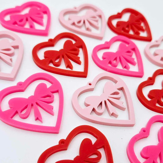 35mm red pastel pink hot pink heart bows DIY earring supplies laser cut acrylic dangles blanks Valentine's Day mixed pack