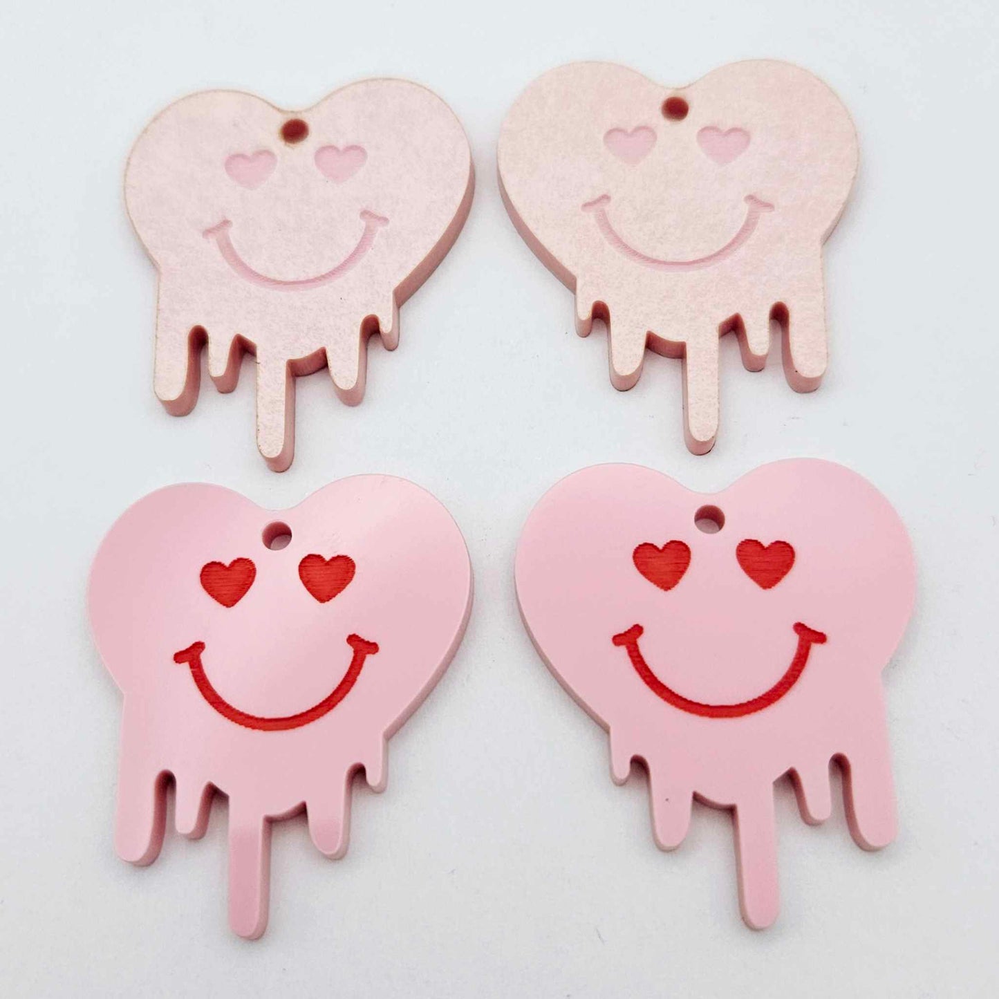 35mm pastel pink acrylic melting hearts DIY earring supplies blanks laser cut engraved paint fill Valentine's Day