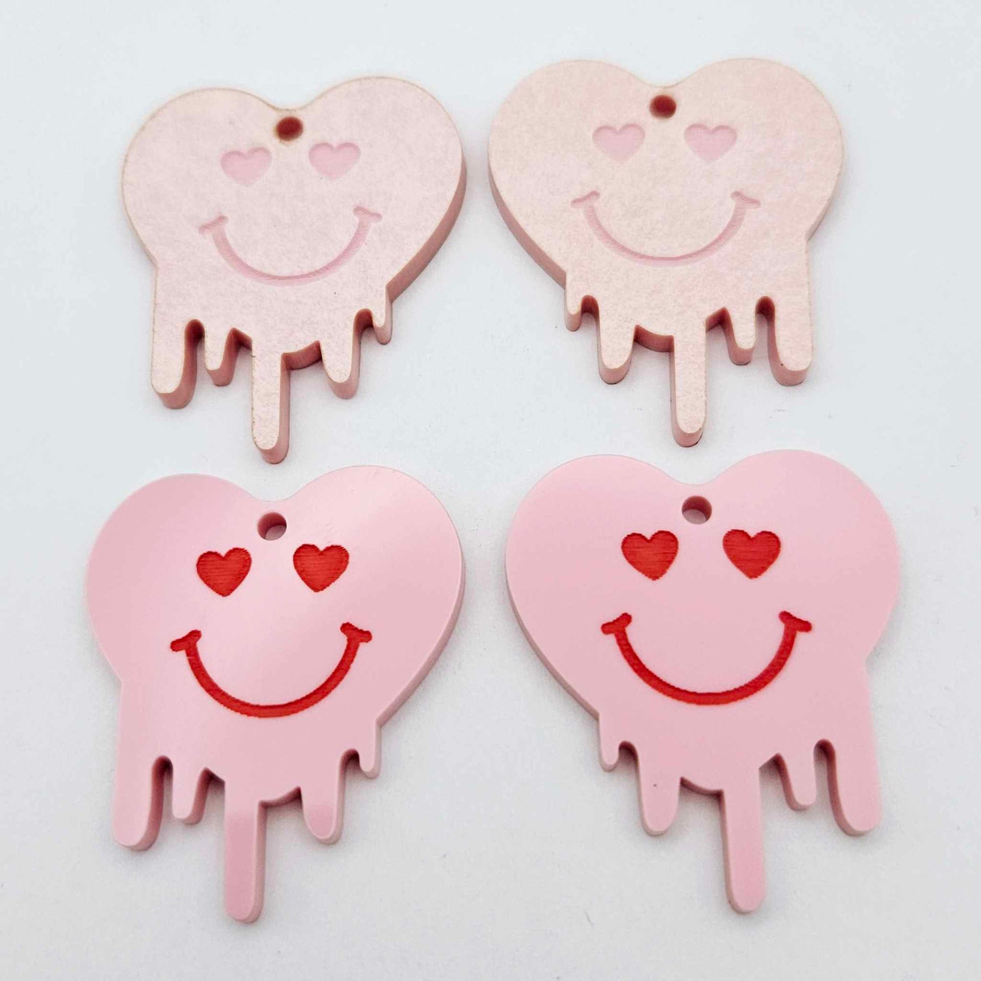 35mm pastel pink acrylic melting hearts DIY earring supplies blanks laser cut engraved paint fill Valentine's Day