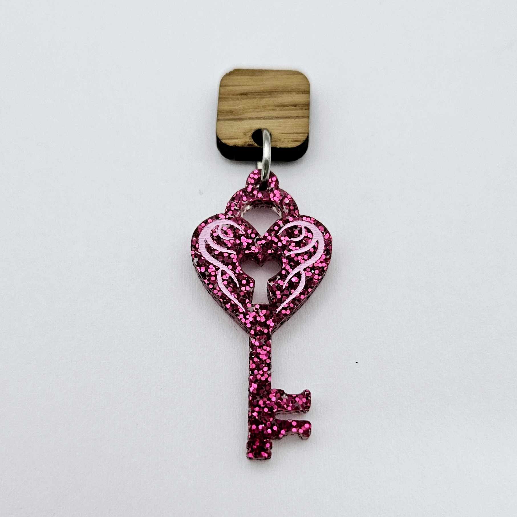 35mm hot pink glitter heart key padlock DIY earring supplies laser cut acrylic dangles blanks engraved paint fill Valentine's Day