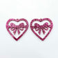 35mm hot pink glitter heart bows DIY earring supplies laser cut acrylic dangles blanks Valentine's Day