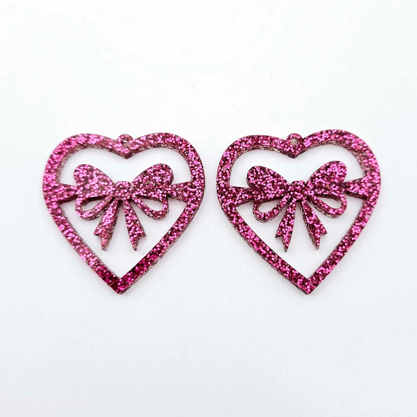 35mm hot pink glitter heart bows DIY earring supplies laser cut acrylic dangles blanks Valentine's Day