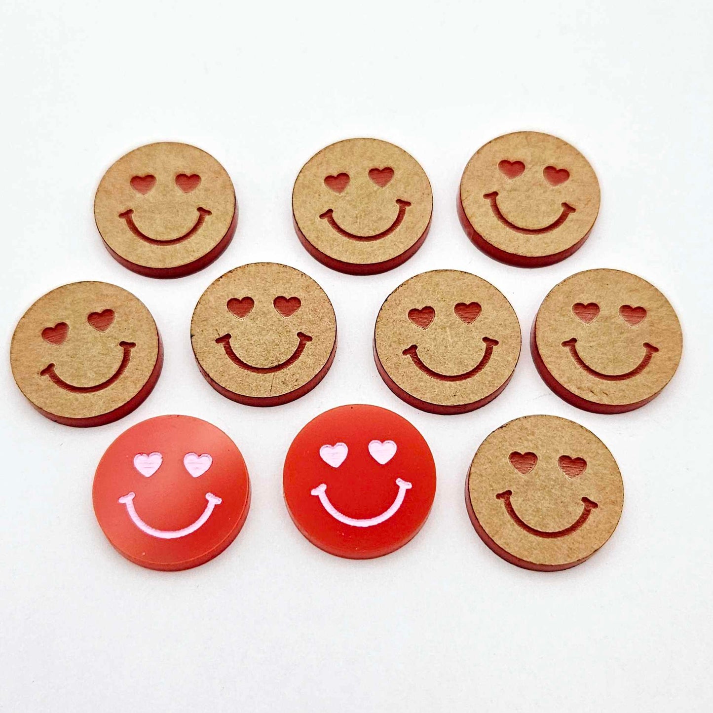 18mm red acrylic heart eye emoji DIY earring supplies studs blanks laser cut engraved paint fill Valentine's Day