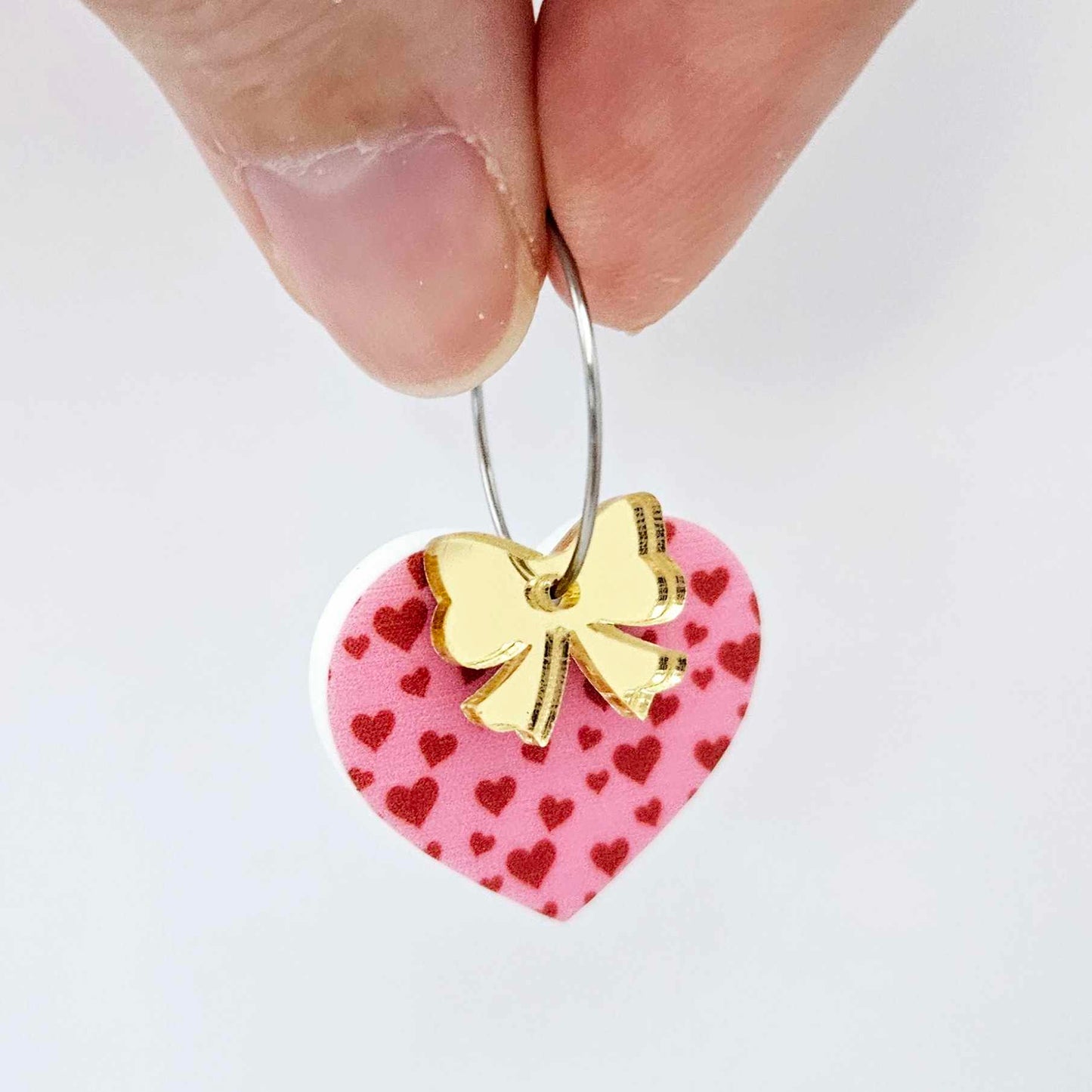 25mm pink and red hearts UV printed hearts bows DIY earring supplies laser cut acrylic dangles blanks Valentine's Day