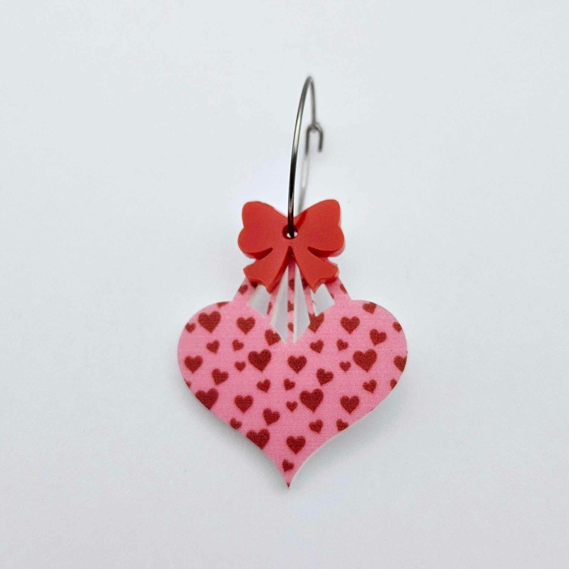 35mm pink and red hearts UV printed hearts bows DIY earring supplies laser cut acrylic dangles blanks Valentine's Day
