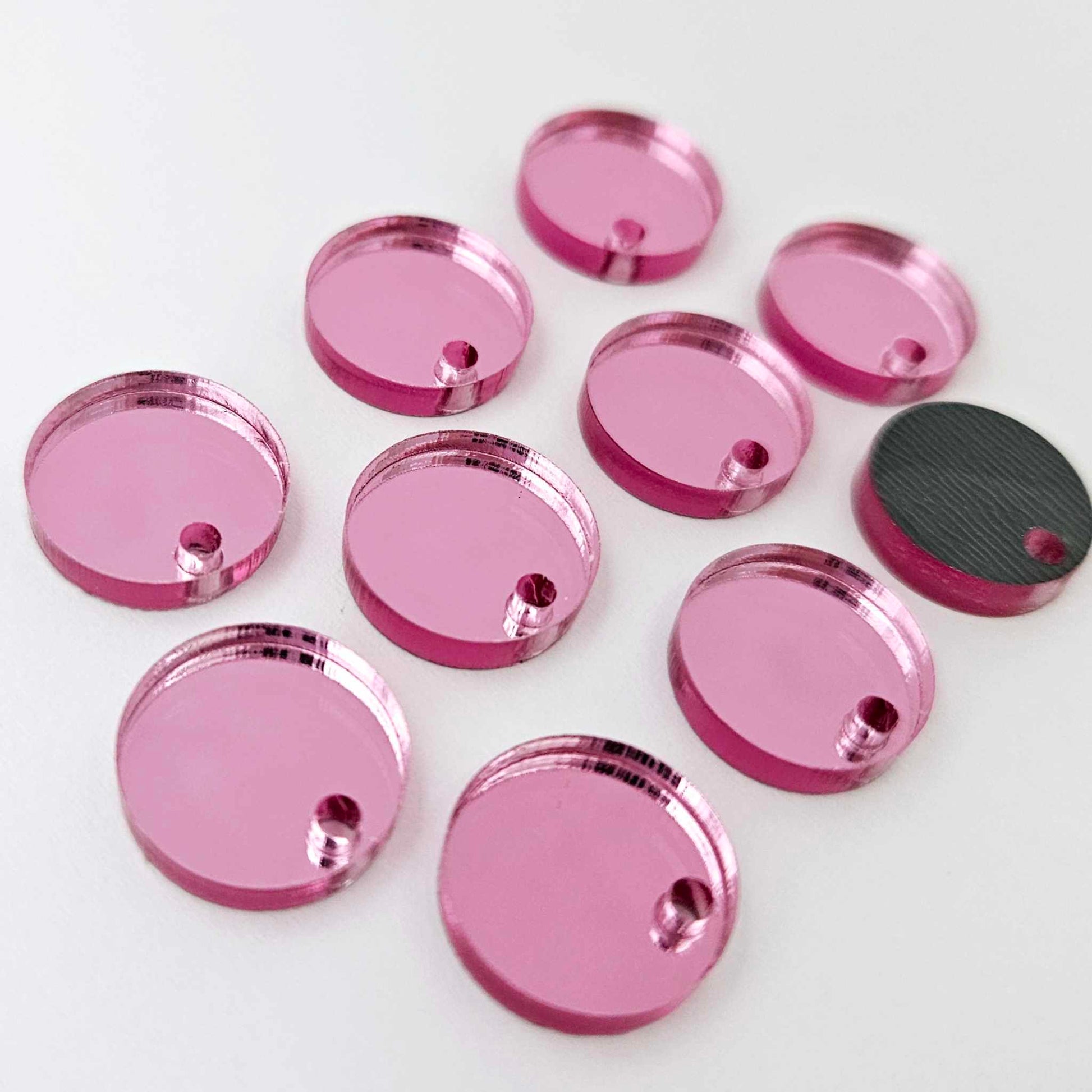 14mm pink mirror acrylic earring topper showing reflective finish and grey backing
