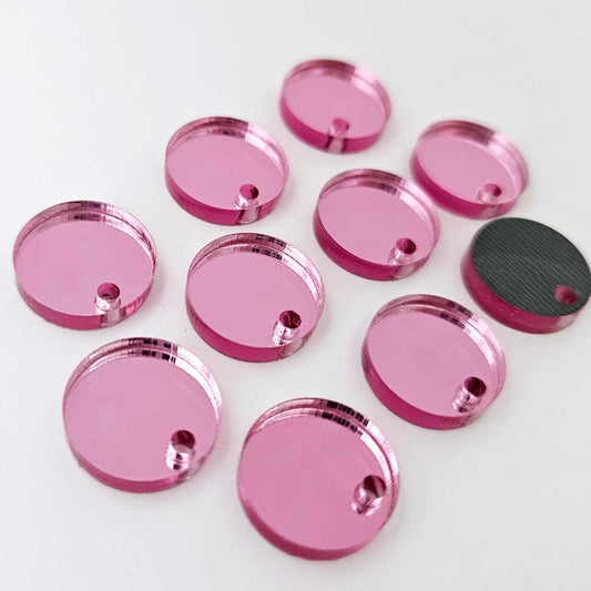 14mm pink mirror acrylic earring topper showing reflective finish and grey backing