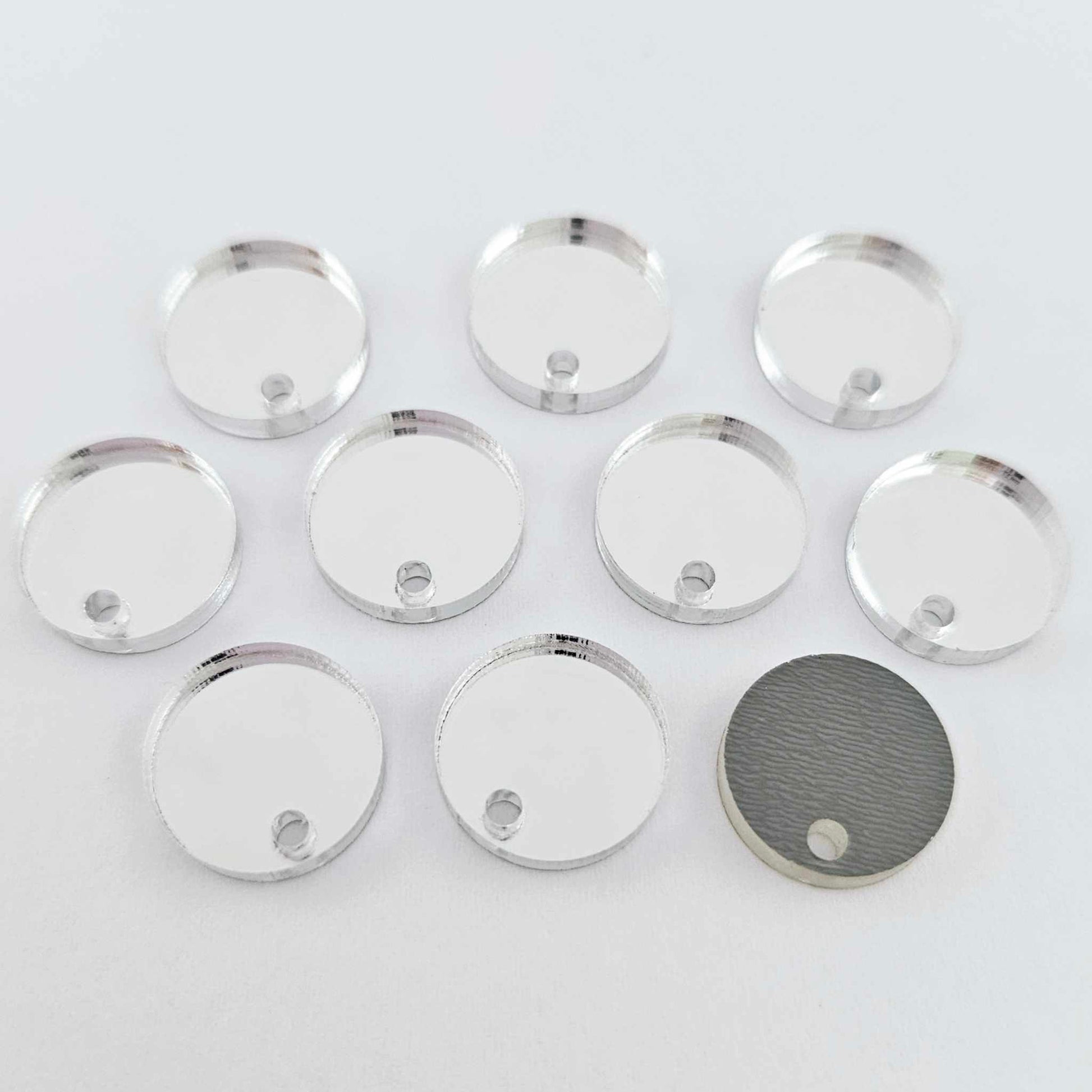 14mm silver mirror acrylic earring topper showing reflective finish and grey backing