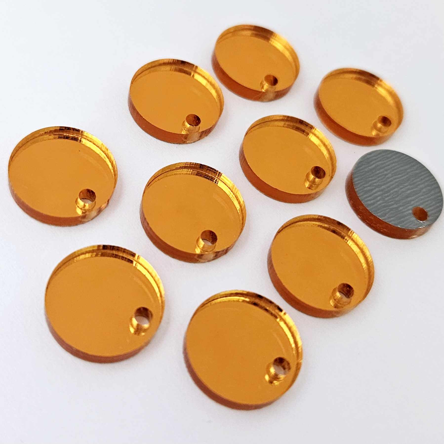14mm orange mirror acrylic earring topper showing reflective finish and grey backing