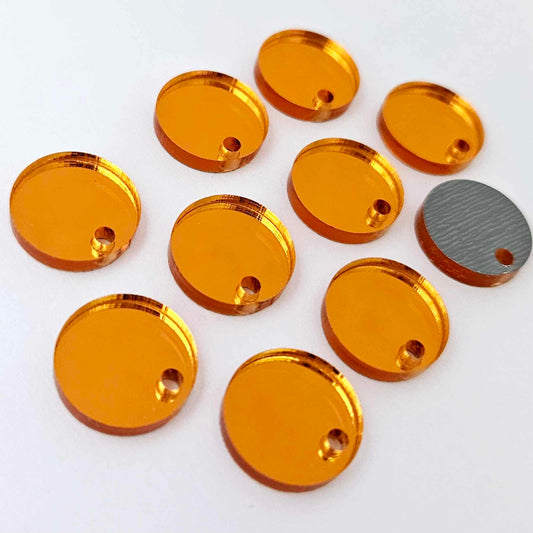 14mm orange mirror acrylic earring topper showing reflective finish and grey backing