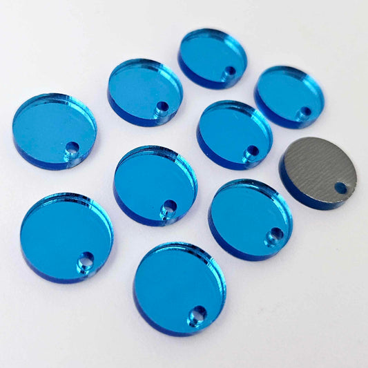 14mm blue mirror acrylic earring topper showing reflective finish and grey backing