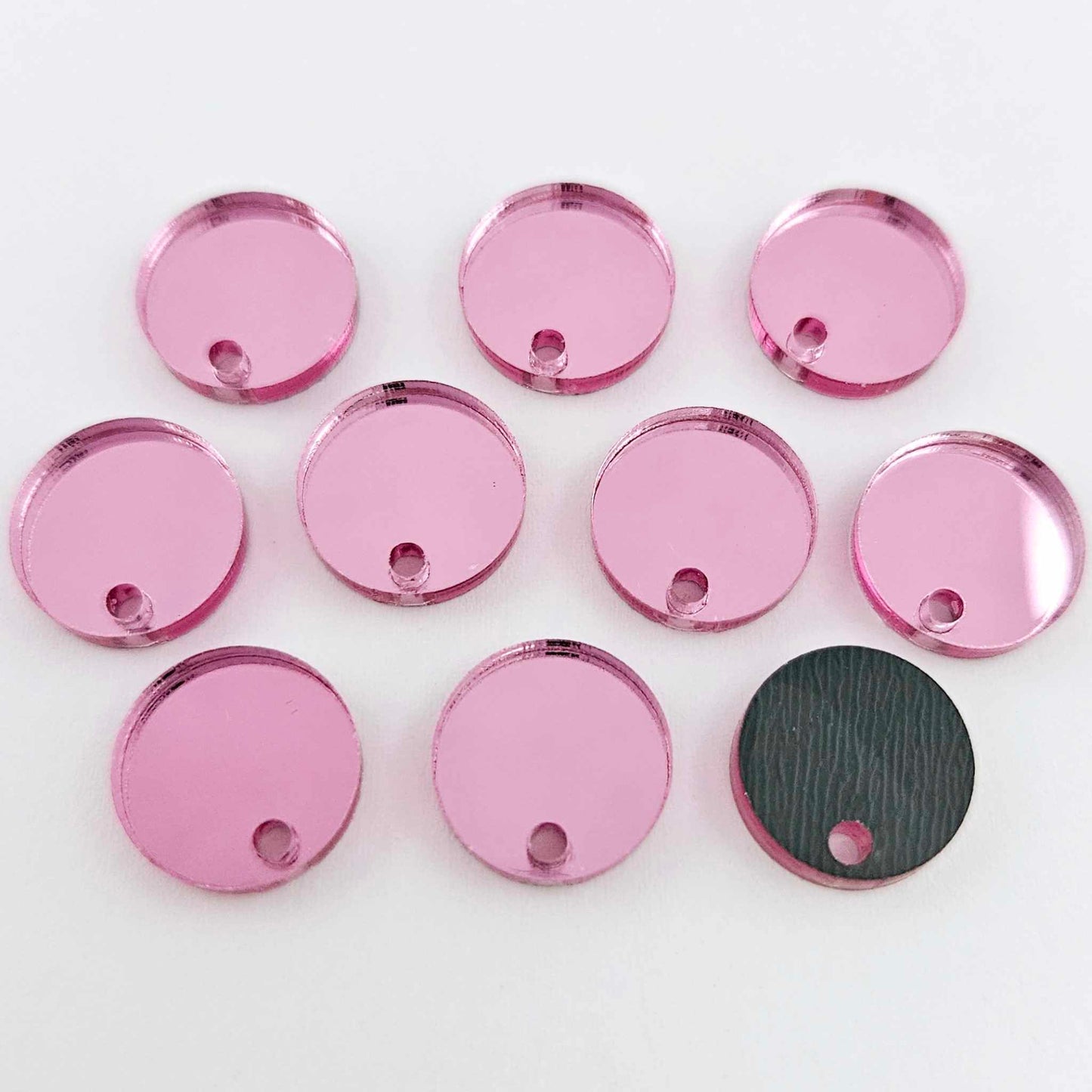14mm pink mirror acrylic earring topper showing reflective finish and grey backing