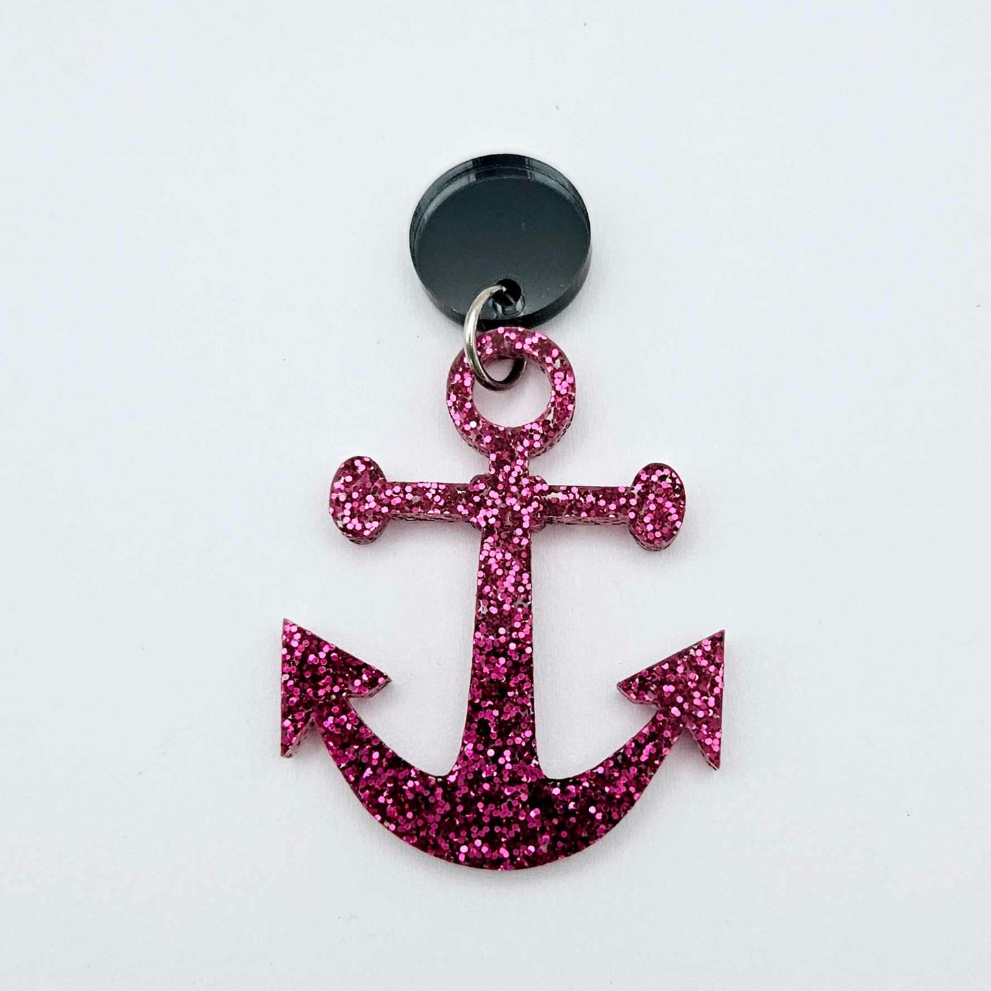 14mm gun metal grey mirror earring toppers paired with hot pink glitter anchor dangles