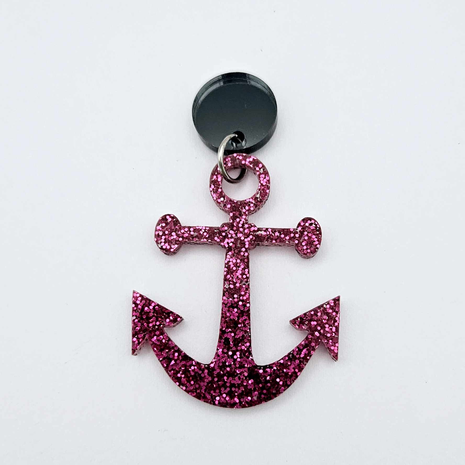 14mm gun metal grey mirror earring toppers paired with hot pink glitter anchor dangles