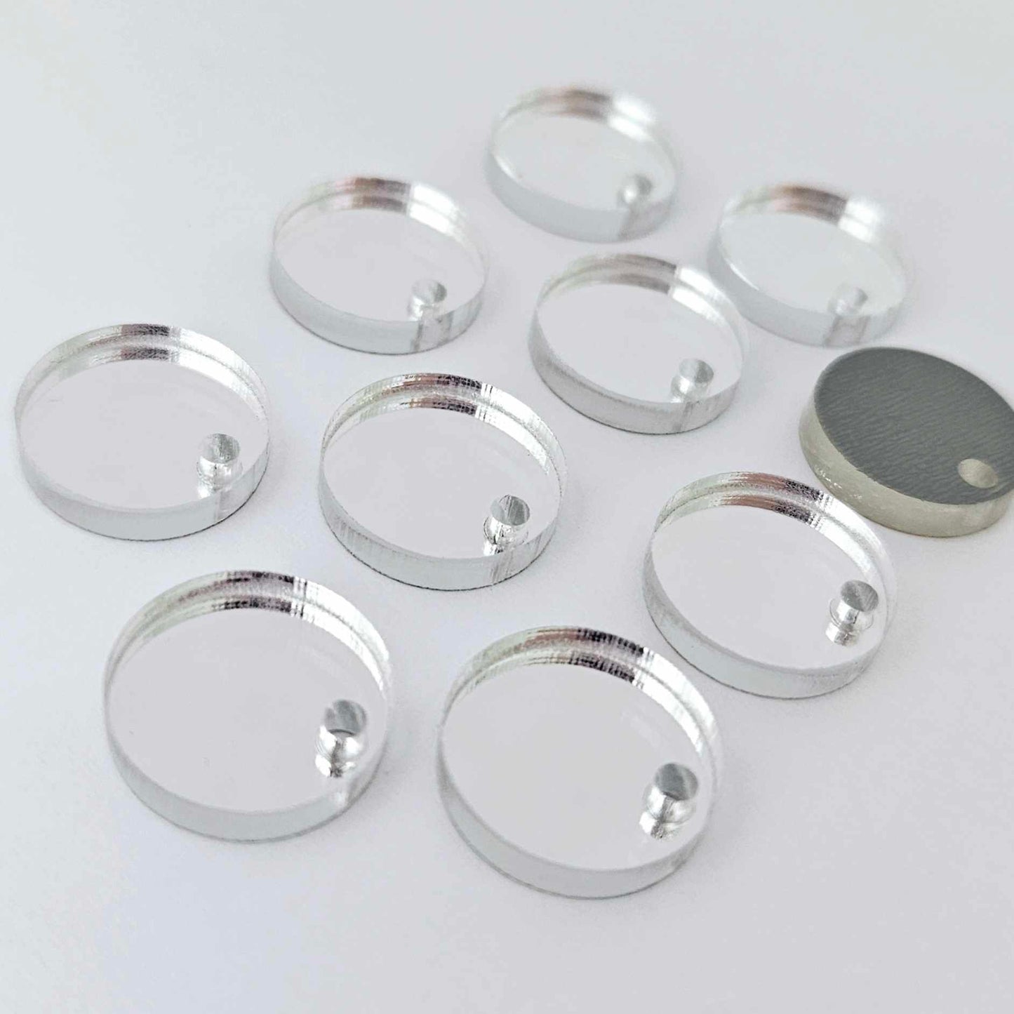 14mm silver mirror acrylic earring topper showing reflective finish and grey backing