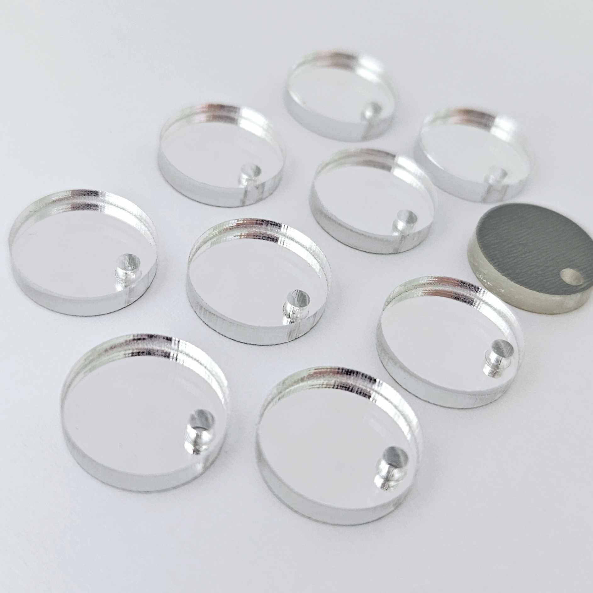 14mm silver mirror acrylic earring topper showing reflective finish and grey backing