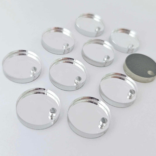 14mm silver mirror acrylic earring topper showing reflective finish and grey backing