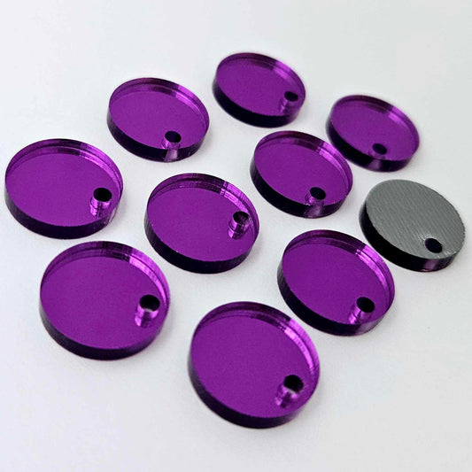 14mm purple mirror acrylic earring topper showing reflective finish and grey backing