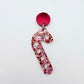 red mirror earring toppers paired with Christmas candy cane dangles for festive earrings