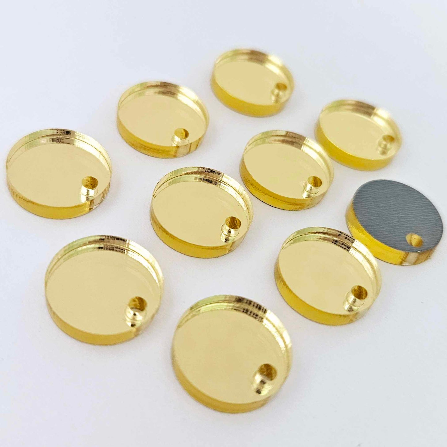 14mm gold mirror acrylic topper showing reflective finish and grey backing