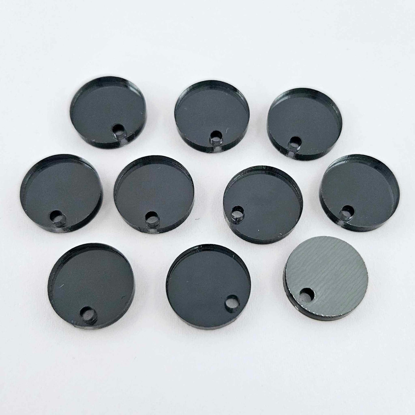 14mm gun metal grey mirror acrylic earring topper showing reflective finish and grey backing