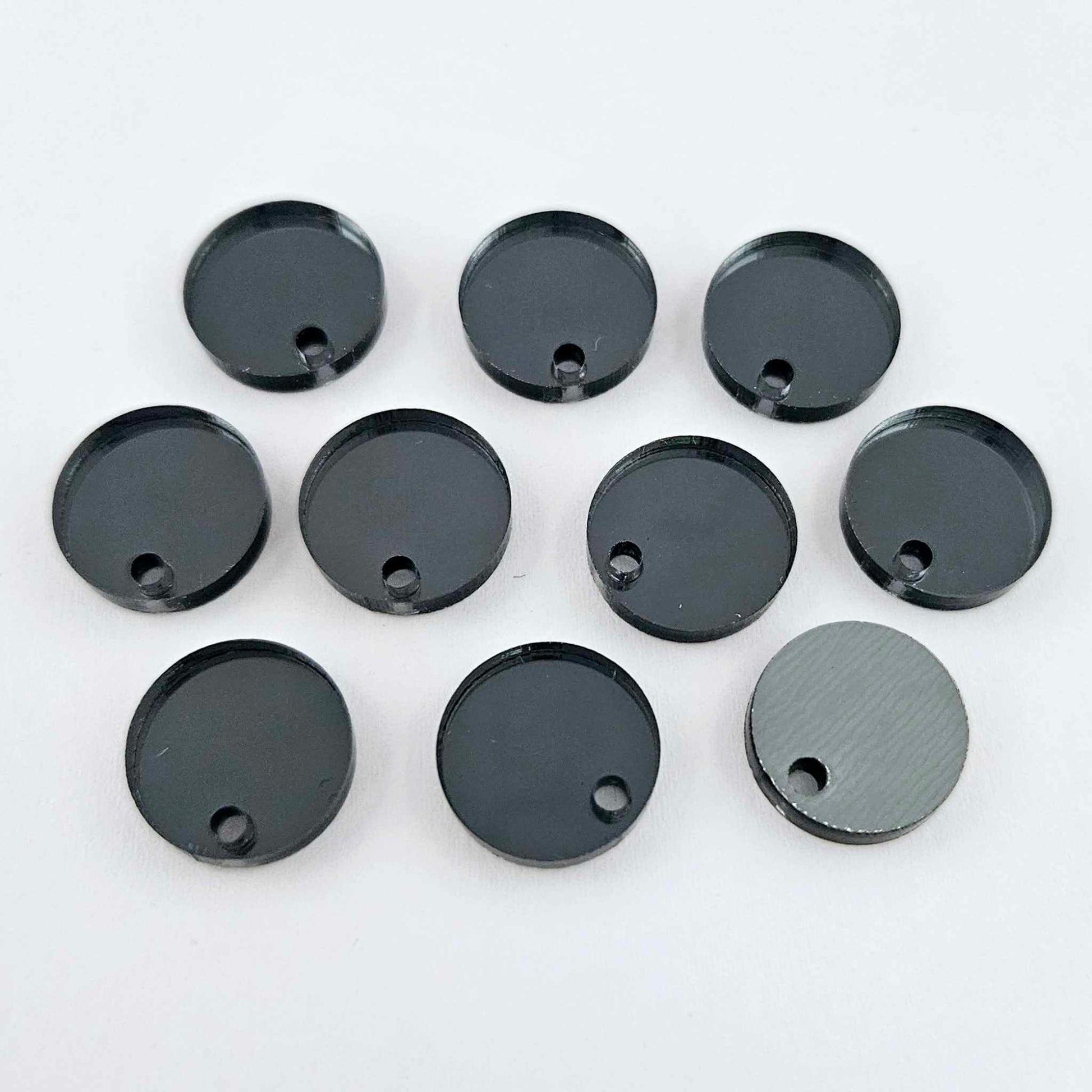 14mm gun metal grey mirror acrylic earring topper showing reflective finish and grey backing