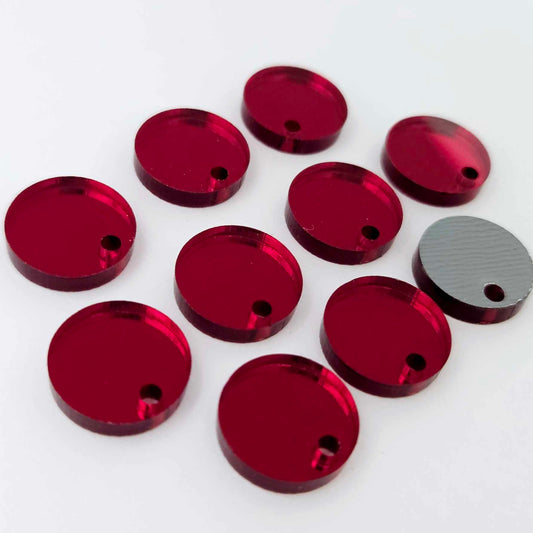 14mm red mirror acrylic topper showing reflective finish and grey backing