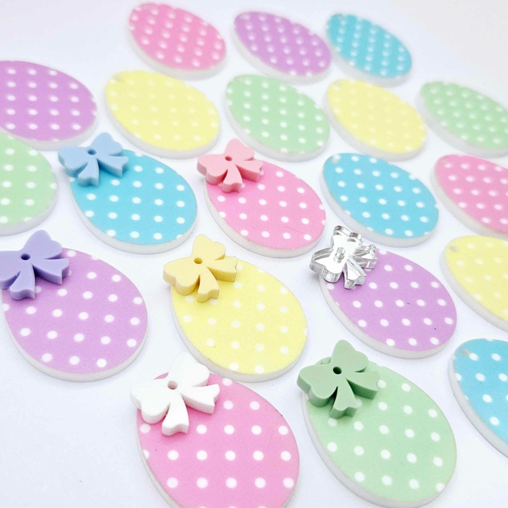 30mm pastel pink purple blue green yellow polka dot UV printed acrylic Easter Eggs mixed pack DIY earring blanks