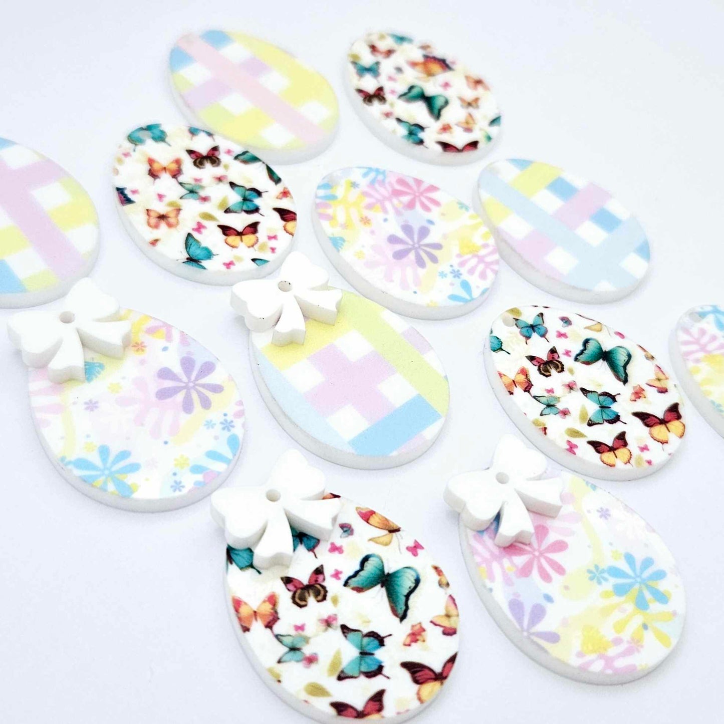 30mm Pastel Pop Pastel Gingham and Butterfly UV printed acrylic Easter Eggs DIY earring blanks