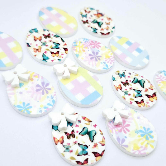 30mm Pastel Pop Pastel Gingham and Butterfly UV printed acrylic Easter Eggs DIY earring blanks