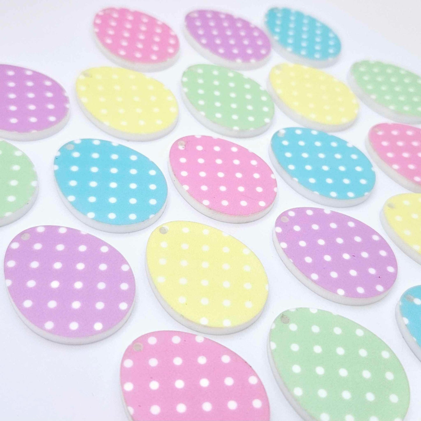 30mm pastel pink purple blue green yellow polka dot UV printed acrylic Easter Eggs mixed pack DIY earring blanks