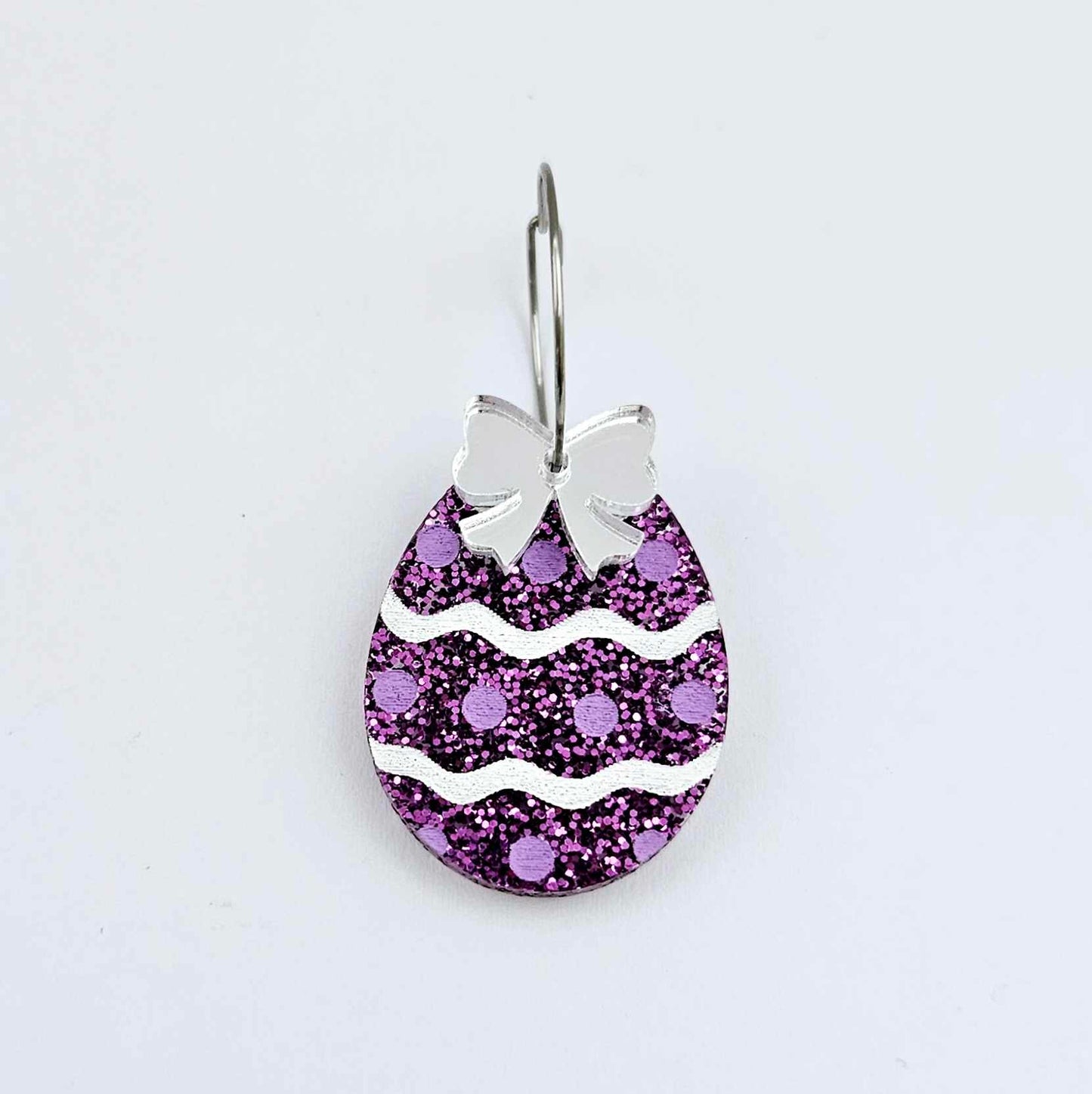 30mm purple glitter acrylic Easter egg dangle blanks with engraved pattern and paint fill