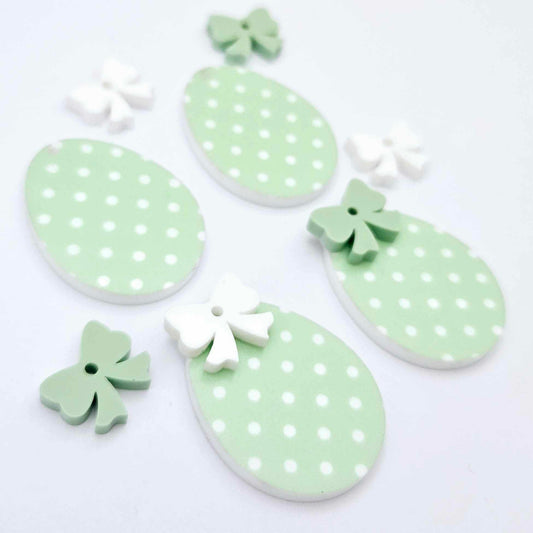 30mm pastel green polka dot UV printed acrylic Easter Egg DIY earring blanks