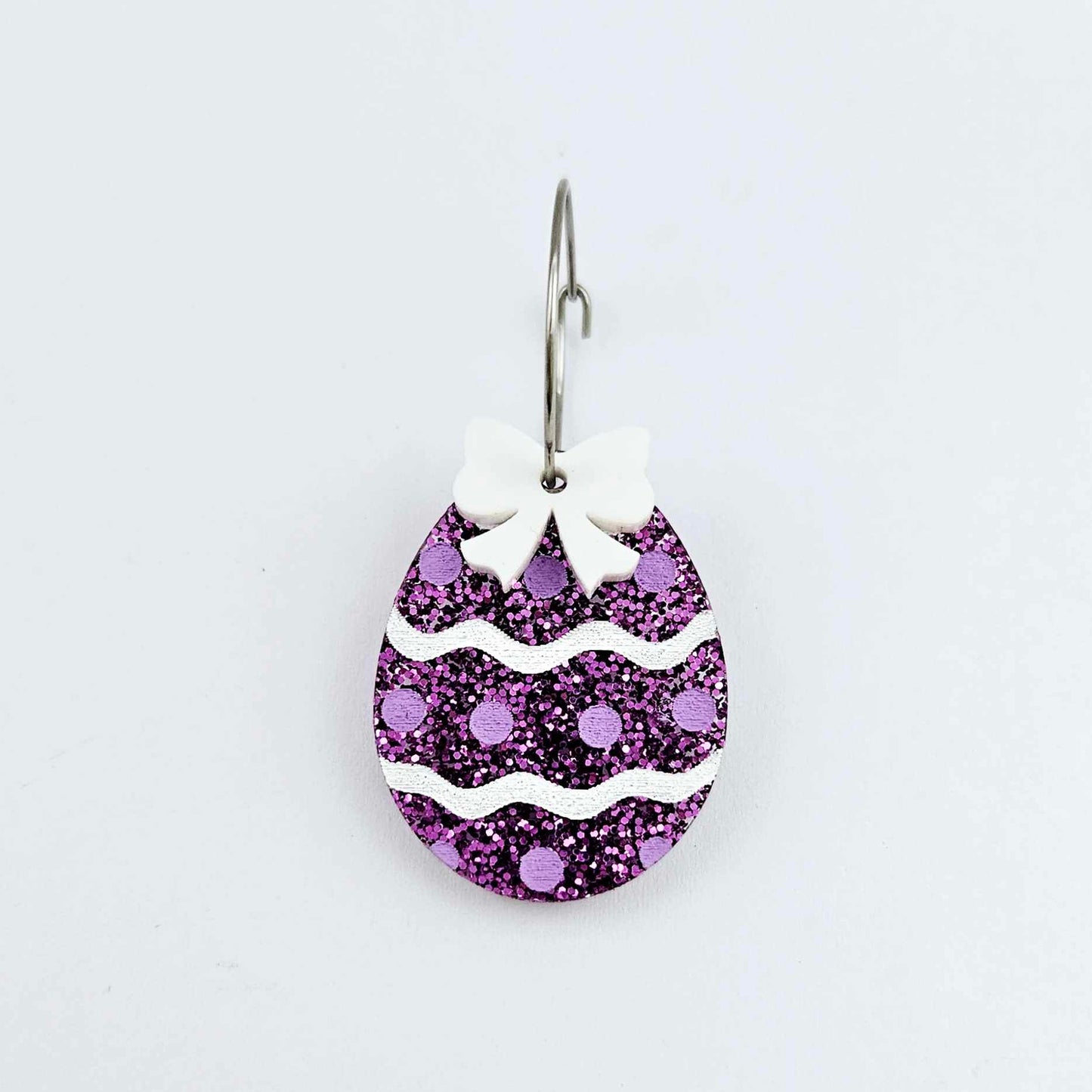 30mm purple glitter acrylic Easter egg dangle blanks with engraved pattern and paint fill