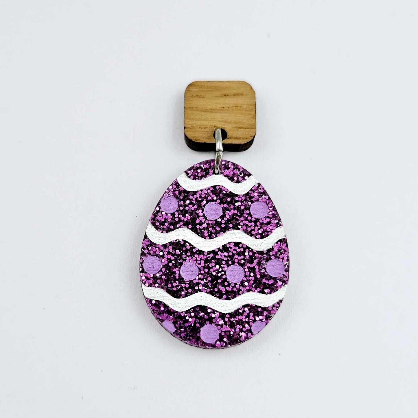 30mm purple glitter acrylic Easter egg dangle blanks with engraved pattern and paint fill