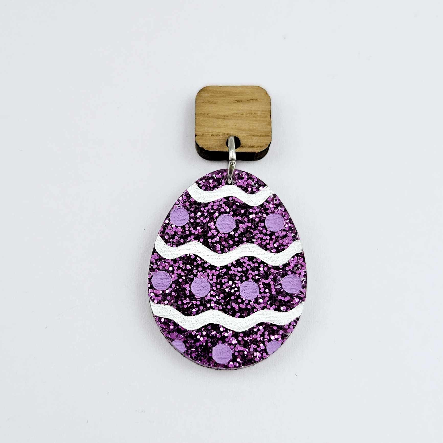 30mm purple glitter acrylic Easter egg dangle blanks with engraved pattern and paint fill