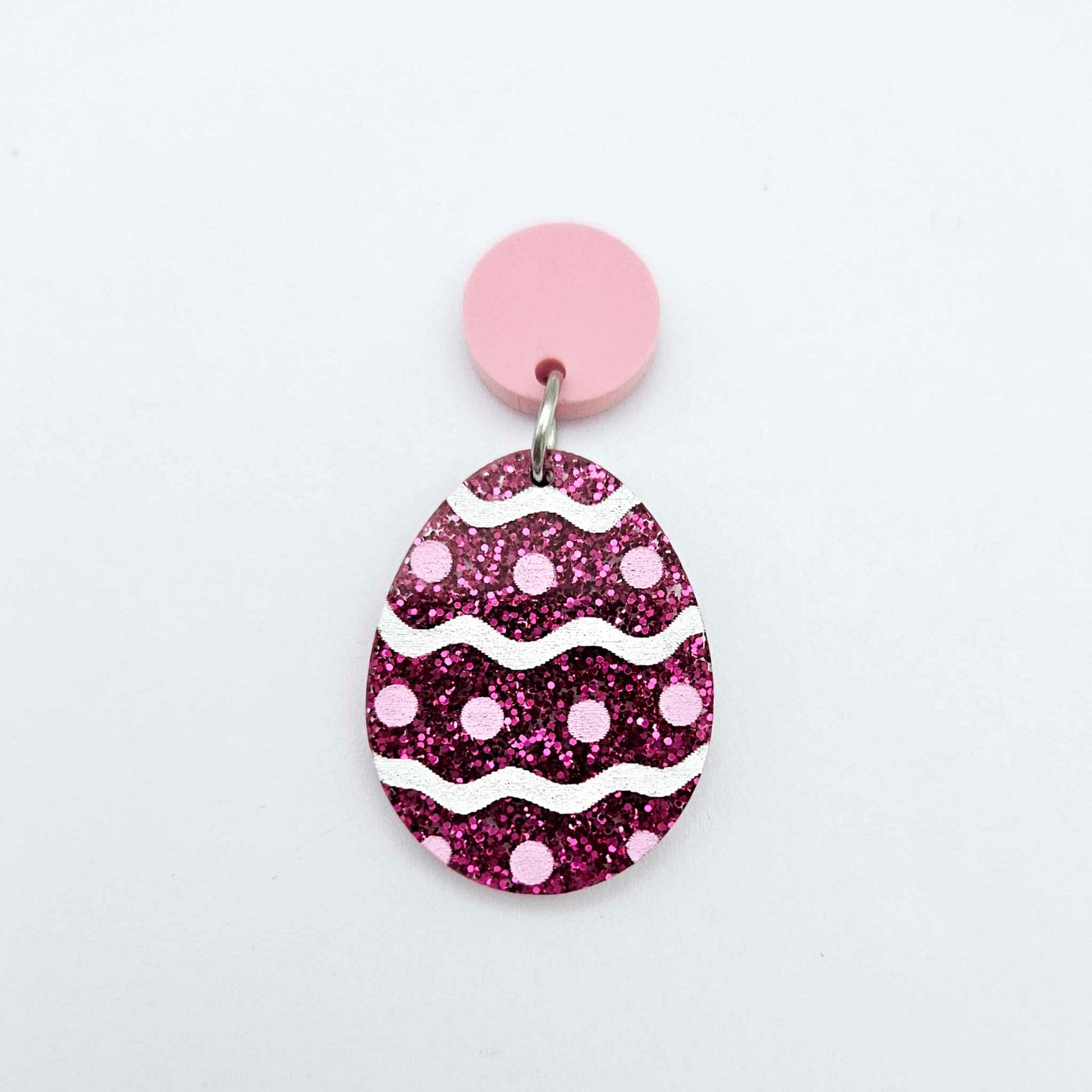30mm hot pink glitter acrylic Easter egg dangle blanks with engraved pattern and paint fill