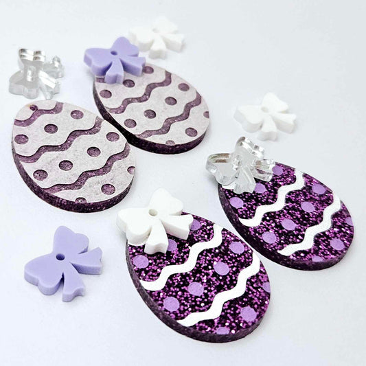 30mm purple glitter acrylic Easter egg dangle blanks with engraved pattern and paint fill