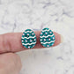 16mm teal glitter acrylic Easter egg stud blanks with engraved pattern and paint fill