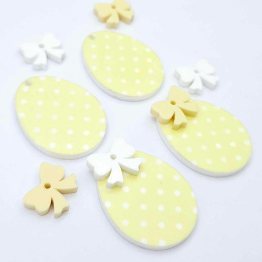 30mm pastel yellow polka dot UV printed acrylic Easter Egg DIY earring blanks