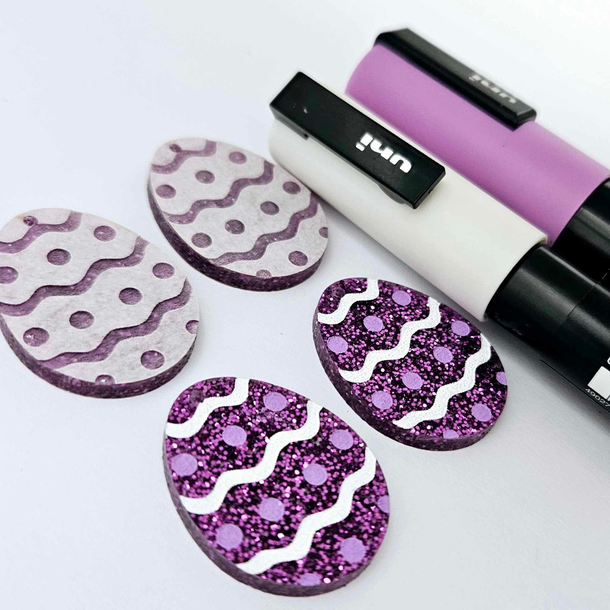 30mm purple glitter acrylic Easter egg dangle blanks with engraved pattern and paint fill