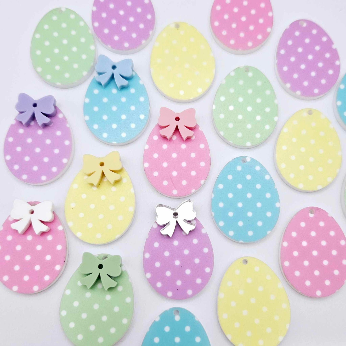 30mm pastel pink purple blue green yellow polka dot UV printed acrylic Easter Eggs mixed pack DIY earring blanks