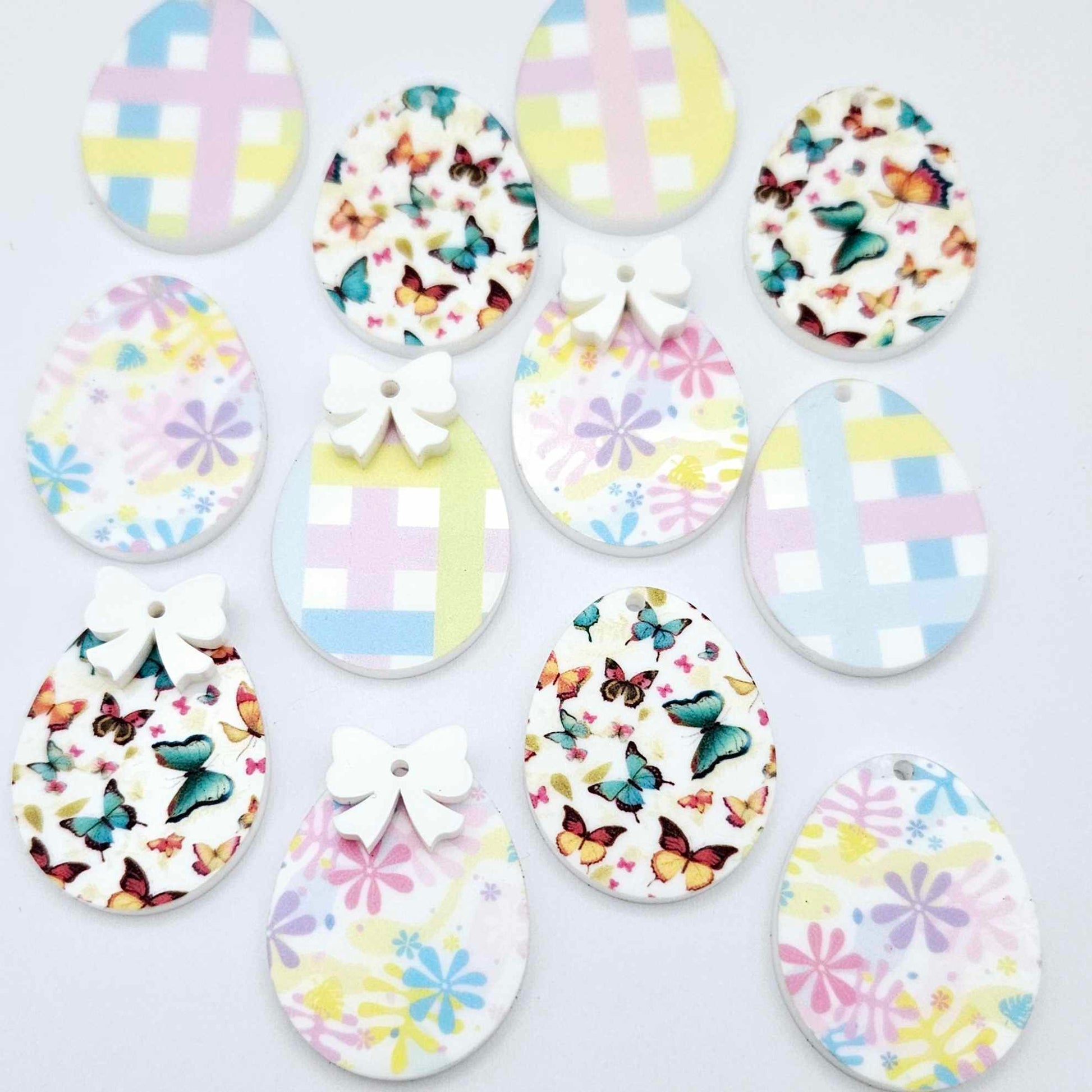30mm Pastel Pop Pastel Gingham and Butterfly UV printed acrylic Easter Eggs DIY earring blanks