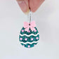 30mm teal glitter acrylic Easter egg dangle blanks with engraved pattern and paint fill