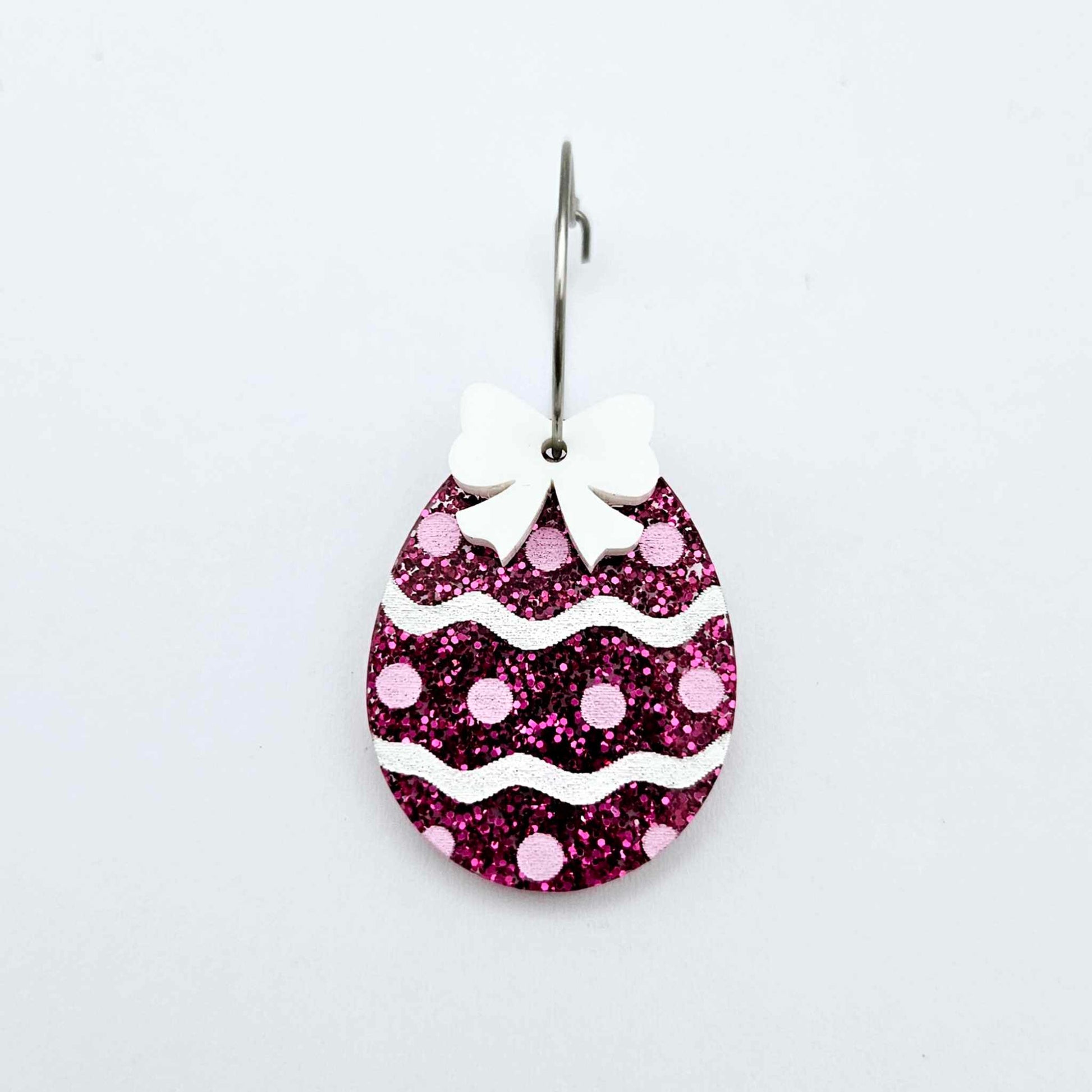 30mm hot pink glitter acrylic Easter egg dangle blanks with engraved pattern and paint fill