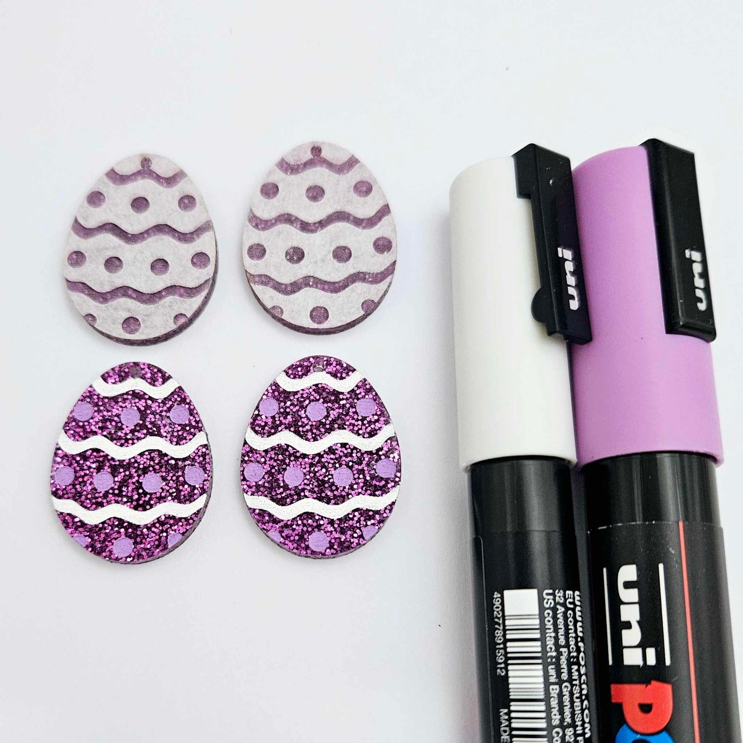 30mm purple glitter acrylic Easter egg dangle blanks with engraved pattern and paint fill