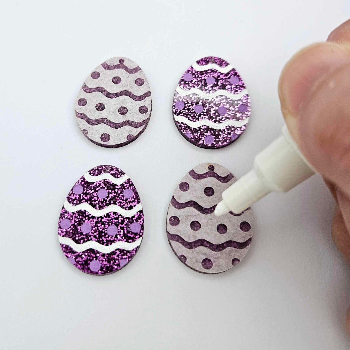 30mm purple glitter acrylic Easter egg dangle blanks with engraved pattern and paint fill